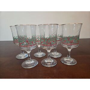 Vtg ARBY’S 1986 CHRISTMAS COLLECTION, HOLLY BERRY STEMWARE COMPLETE SET OF 6